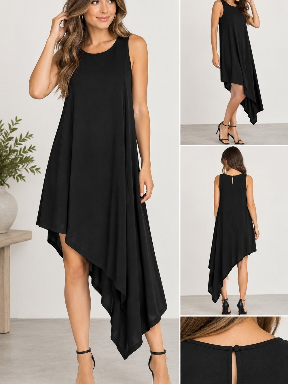 BCBGMaxAzria Black Asymmetric Sleeveless Dress Womens Size XS - Picture 3 of 7